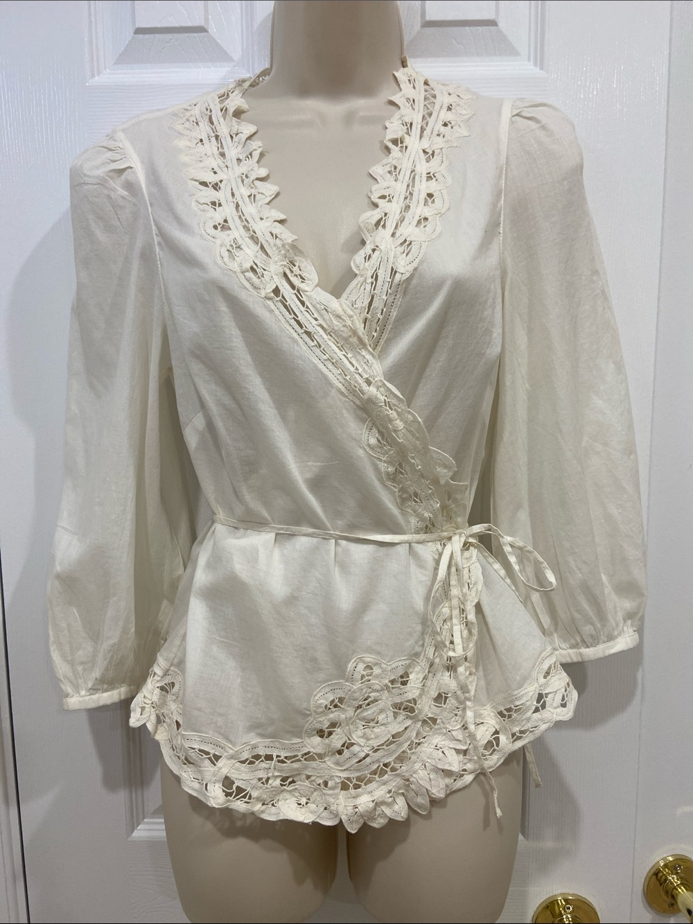 Ralph Lauren Cream Lace-Trim Wrap Top